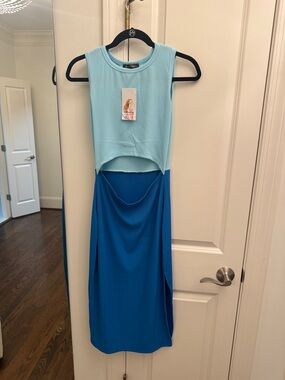 Two-Tone Blue Midi Dress - Light Blue & Royal Blue